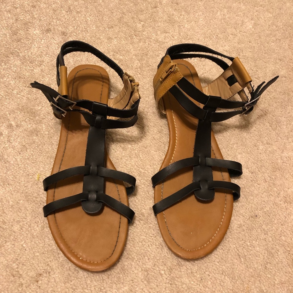 Black and tan sandals
